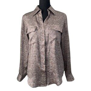 GOLD HAWK 100% Silk Printed Two Pocket Blouse Shirt Small